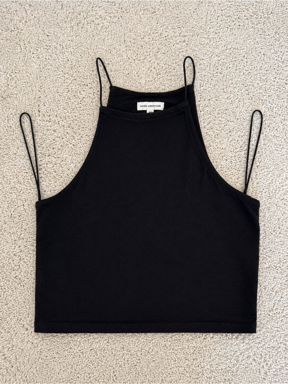 Good American Black Cropped Halter Cami